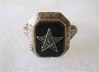 Vintage 10k Gold Onyx Eastern Star Ring Size 4 3/4