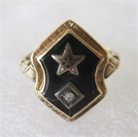 10K Gold Onyx Diamond Eastern Star Ring Size 5 3/4