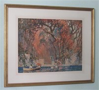 Vintage Print "The Lagoon" Boating With Swans