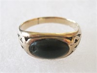 Ladies 14k Gold Green Jade Ring Size 7 1/4" As Is