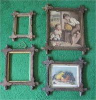 Four Antique Rustic Picture Frames Carved Leaves