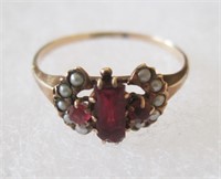Antique Ladies 10k Gold Ruby Pearl Ring Size 7
