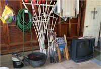 Large lot, folding chairs, garden hoses, shop vac,