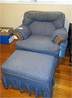 Upholstered arm chair and ottoman