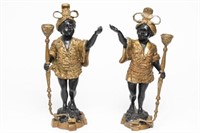 Venetian Gilt Bronze & Black Nubian Candle Holders