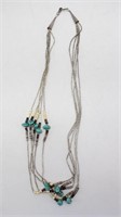 Navajo Silver Necklace with Heishi & Turquoise