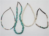 (4) Necklaces--Turquoise Nugget & Heishi Beaded