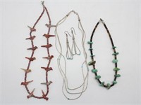 (3) Necklaces & Pair of Earrings--Navajo Silver,