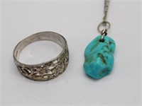 Sterling Silver Ring & Necklace w/Turquoise