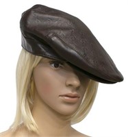 GUCCI BROWN MONOGRAMMED LEATHER BERET HAT