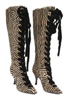 SERGIO ROSSI PONY HAIR ZEBRA PRINT LACE UP BOOTS