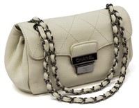 CHANEL WHITE QUILTED LEATHER ACCORDION FLAP BAG