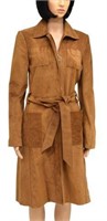 TORY BURCH BROWN SUEDE BELTED TRENCH COAT