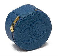 CHANEL BLUE CAVIAR LEATHER JEWELRY TRAVEL CASE