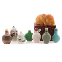 Seven snuff bottles and a hardstone elephant
