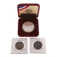 Two early United States coins & US  Olympic coin
