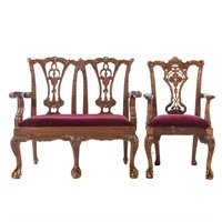 Chippendale style mahogany child's settee & chair