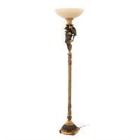 Contemporary figural carved wood torchere lamp