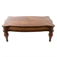 Contemporary stained wood and caned coffee table