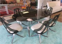 CHROMCRAFT STYLE DINETTE, 6 SMOKED LUCITE CHAIRS
