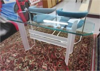 CONSOLE TABLE, GLASS TOP, ACRYLIC FROSTED BASE