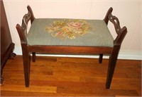 23.5" mahogany and needlepoint stool