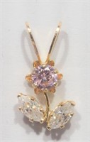 10K Yellow Gold Pink and White Pendant