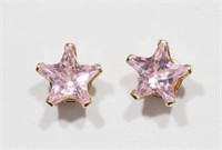 14K Yellow Gold Pink Star Stud Earrings