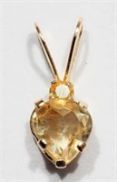 10K Yellow Gold Citrine Heart Shaped Pendant