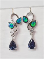 Sterling Silver Tanzanite and Opals Earrings