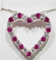 Sterling Silver Ruby Heart Shaped Necklace