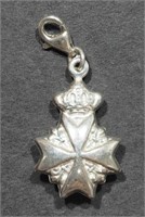 Sterling Silver Maltese Cross and Crown Pendant