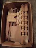 Assortment of wood spindles plus two tool boxes