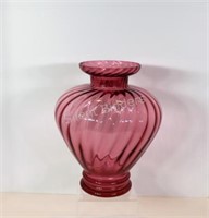 Cranberry Swirl Rim Art Glass Tall Vase