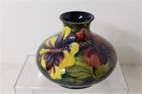 Moorcroft - Hibiscus on Green Signed Squat Vase
