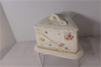 Antique Bone China Painted Lidded Cheese Container