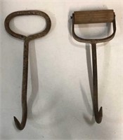 2 Antique Wooden Handle Hay Hooks P12B