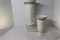 Wedgwood Queensware Embossed Celadon Green Vases
