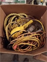 Large box with assortment of electrical cords,