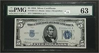 1934  $5 Silver Certificate  PMG CU 63