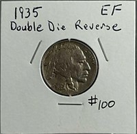 1935  Double Die Reverse Buffalo Nickel  EF