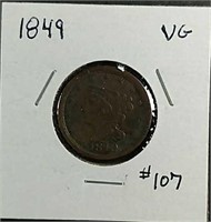 1849  Braided Hair Half Cent  VG
