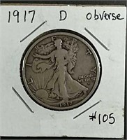 1917-D Obverse Walking Liberty Half Dollar  VF