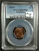 1970-S  Small Date Lincoln Cent  PCGS  MS-65 RD