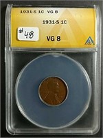 1931-S  Lincoln Cent  ANACS  VG-8