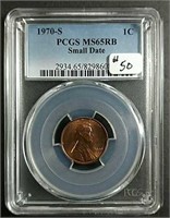 1970-S  Small Date  Lincoln Cent  PCGS  MS-65 RB