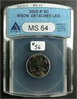 2005-P  Westward Journey Nickel  ANACS MS-64 Error