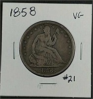 1858  Liberty Seated Half Dollar  VG