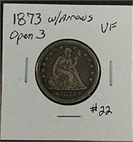 1873 w/arrows  Liberty Seated Quarter  VF