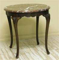 Elegant French Shell Carved Marble Top Tea Table.